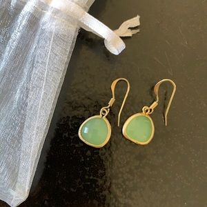 Green and gold dangling earrings